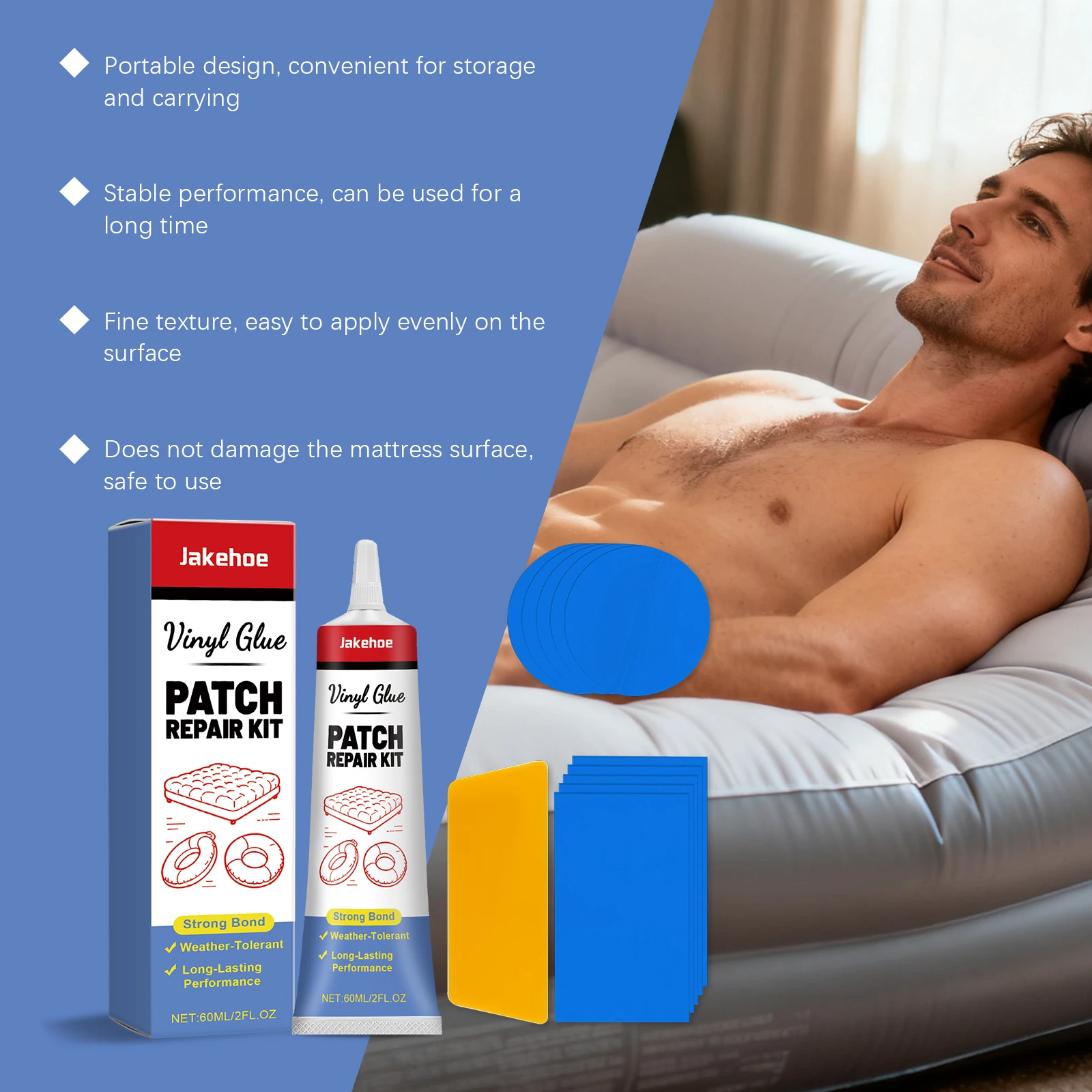 Inflatable Mattress Repair Kit Heavy Duty Waterproof For Camping Sleeping Pad Air Bed Pool Float Repair Gap Convenience Set 60ml