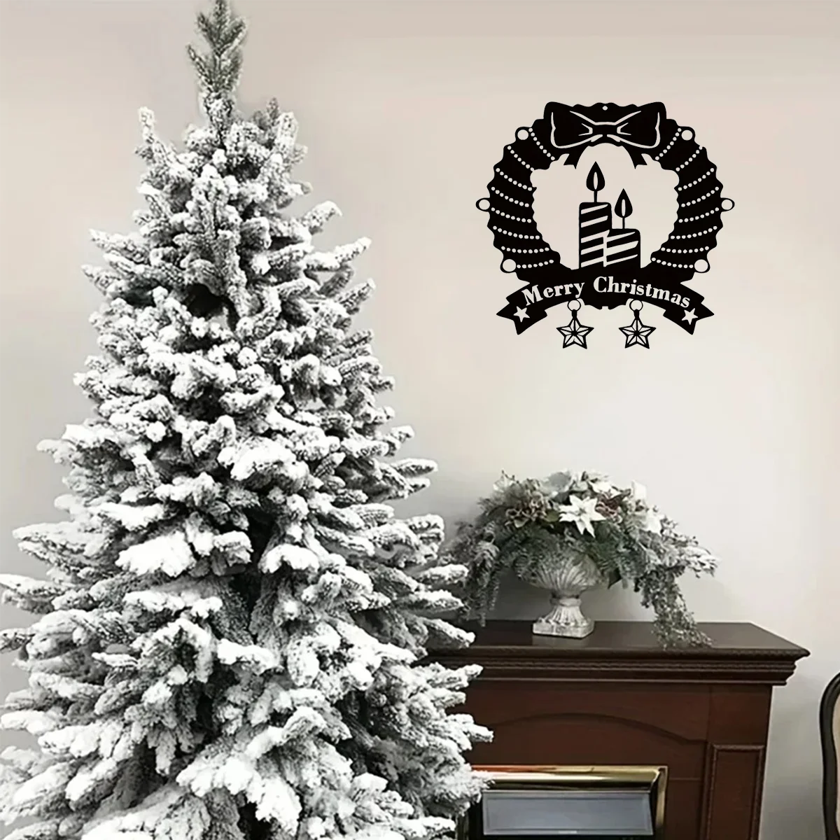 “Fascinating 1pc Christmas Metal Decoration Garland with Candle Sign Wall Art – Merry Christmas. Intriguing for Living Room