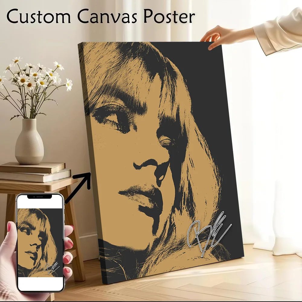 Billie Eilish - Portrait of a Woman in Gold Canvas Poster Wall Art Customizable High Quality Printed Picture for Vintage Decor