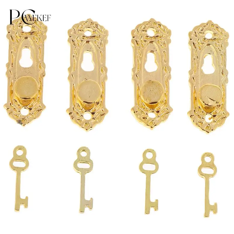 2-4 set Metal Vintage Dollhouse Miniature Door Mini Pull Handles Locks with Key 1/12 Scale Furniture Accessories Kids Toys