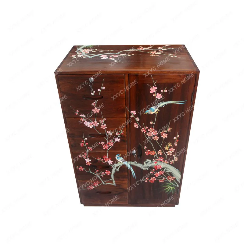 New Chinese style camphor wood painted storage wardrobe bedroom children's wardrobe 2 doors antique locker