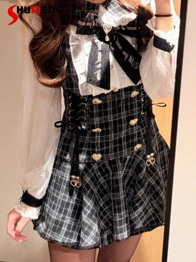 

Японский стиль, серийное производство, милый комплект для девочек: платье Лиз с кружевным воротником и бантом, короткое платье и шорты, комплект из двух предметов для женщин