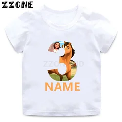 Kids T-shirts 1 2 3 4 5 6 7 8 9 Years Birthday Lucky & Mustang Spirit Horse Cartoon Children T shirt Baby Girls Boys Clothes