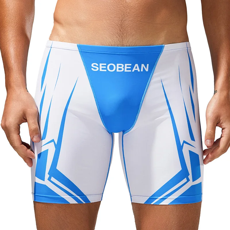 2025 New SEOBEAN Men's Low Rise Color Block Swimming Shorts Summer Swimsuit Tights Shorts Beach Swimwear Swimming Trunks