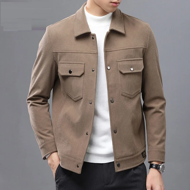 

Мужские вельветовые куртки с мягкими карманами, повседневные, однотонные, простые, универсальные, приталенные, модные, в корейском стиле, ретро, большие размеры, верхняя одежда