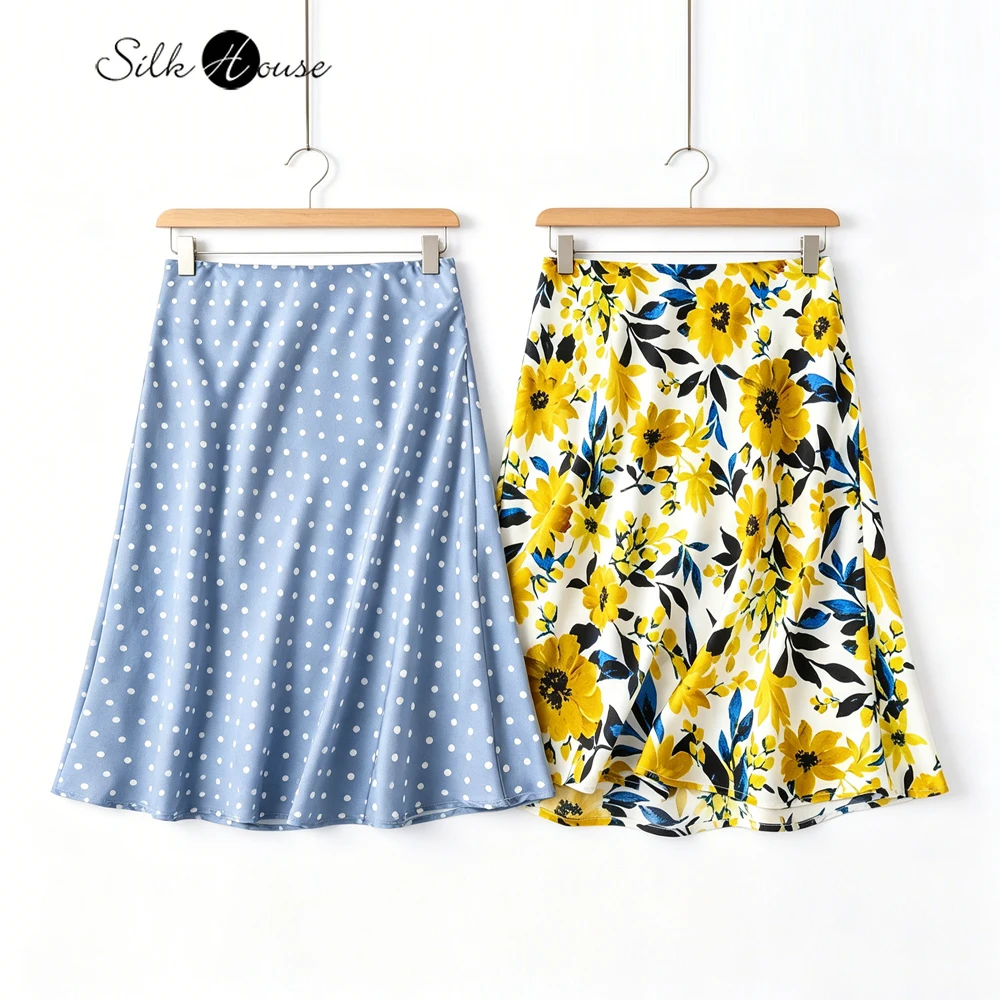 Women's Casual Summer New Vacation Style 100% Natural Mulberry Silk Plain Satin Oblique Cut Bag Hip Skirt