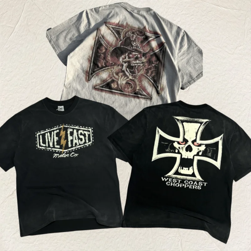 

West Coast T Shirt Vintage Red Eye Skull Print Men Women Oversized Casual Black Short-sleeved T-shirt