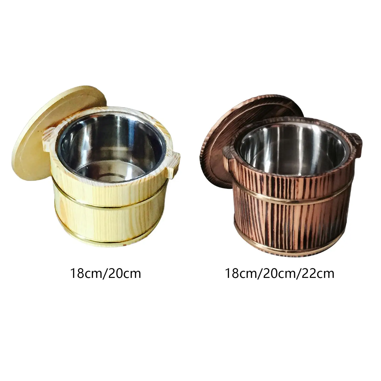 Wooden Rice Bowl with Lid Pine Mixing Tub Classic Sushi Cask Barrel for Home Restaurant Kitchen Food Prep