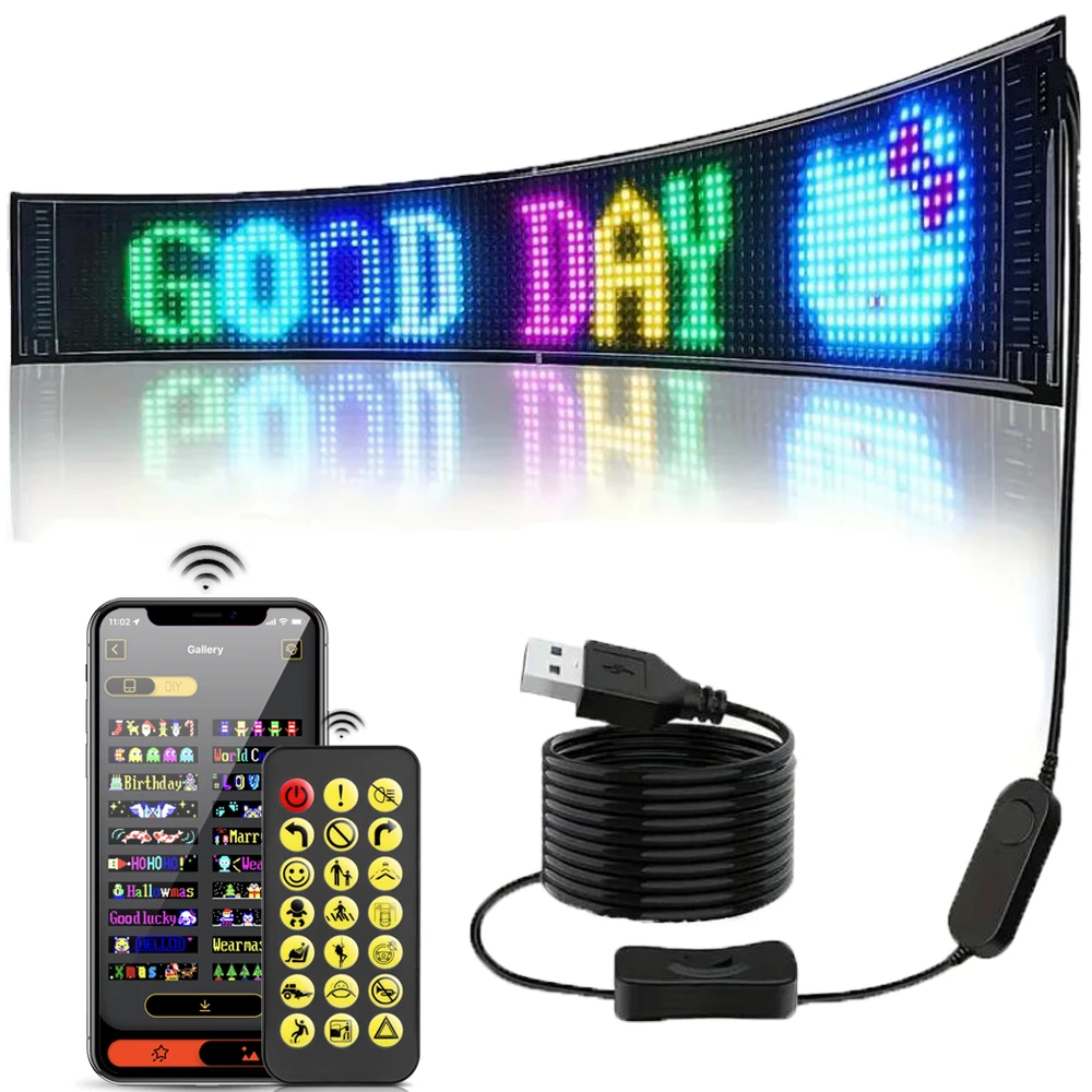 Smart Bluetooth LED Display Screens RGB LED Module Sign Matrix Pixel LED Panel Scrolling Signboard Advertising Light Car Decor