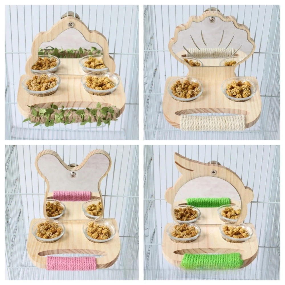 

New Parrot Bird Products Food Cup Mirror Stand Combination Bird Mirror Multi-color Stand Bird Cage Decompression Pet Toy
