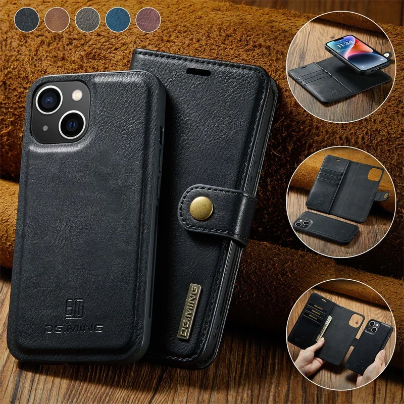 

Magnetic Leather Wallet Card Phone Case for iPhone 15 14 13 12 Mini 11 Pro XS XR X Max SE 2022 8 7 6 6S Plus Flip Cover