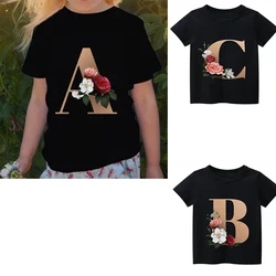 Summe Retro Flowers A B C D Children T-shirt Kawaii Trend T Shirt Harajuku Letter Casual Clothes Kids Girl Boy Short Sleeve Tops