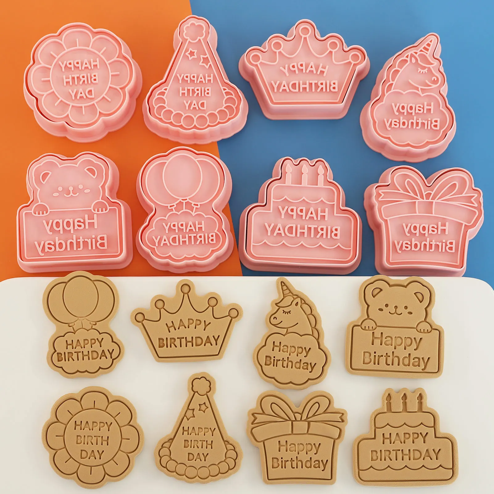 8 шт., формочка для печенья с днем рождения и штампом, форма для печенья с единорогом, сделай сам, кухонные формы для выпечки, инструменты для детского душа, детский день рождения