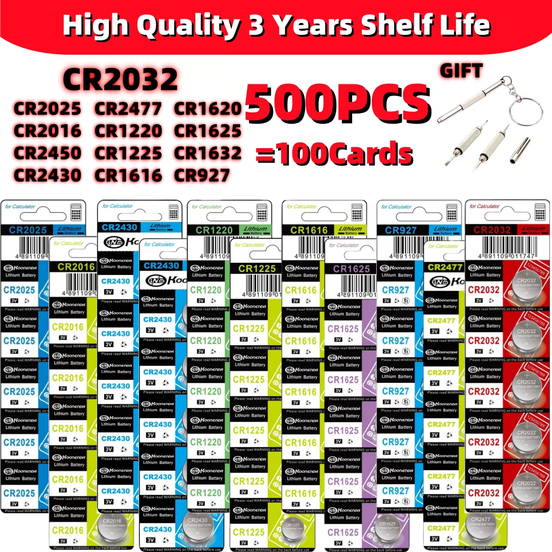 500Pcs cr2032 Pilas cr2032 Battery CR2025 CR2016 batteria CR1632 CR1220 CR1616 CR1620 CR1625 CR2450 CR2430 LR41 LR1130 LR43 LR44