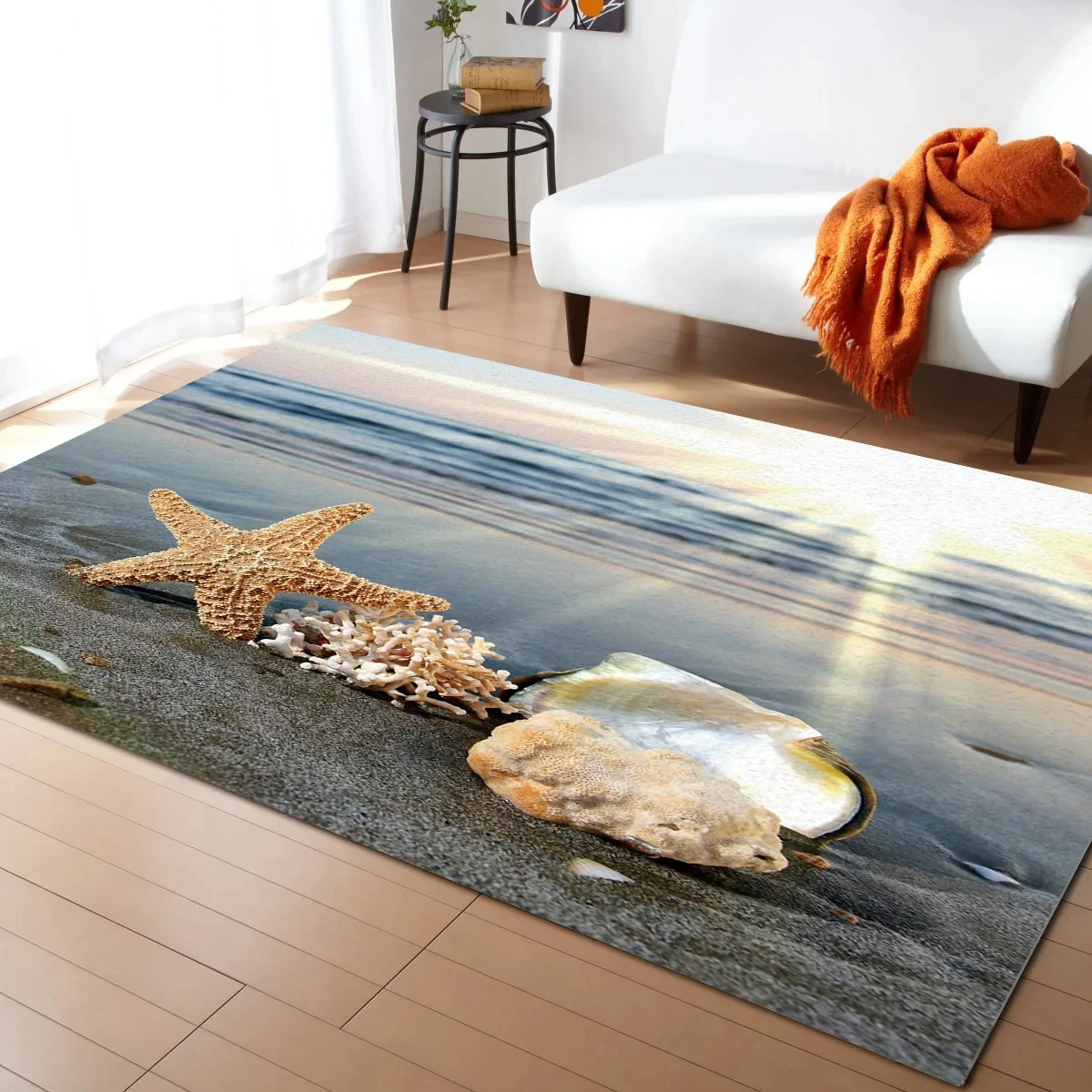 Sunshine Beach Shell Starfish Carpet Ocean Rug Living Room Floor Mat Home Bedroom Bedside Floor Mat Bathroom Kitchen Doormat