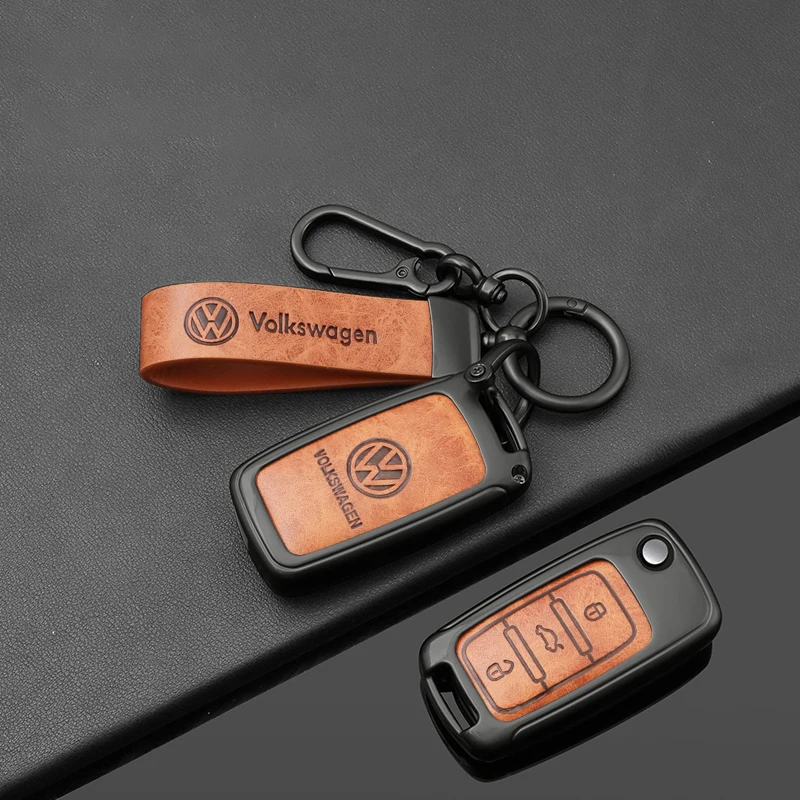 Alloy Leather Car Remote Key Case Cover for VW Volkswagen Polo Tiguan Passat B5 B6 B7 Golf 4 5 6 MK6 Jetta Lavida Accessories