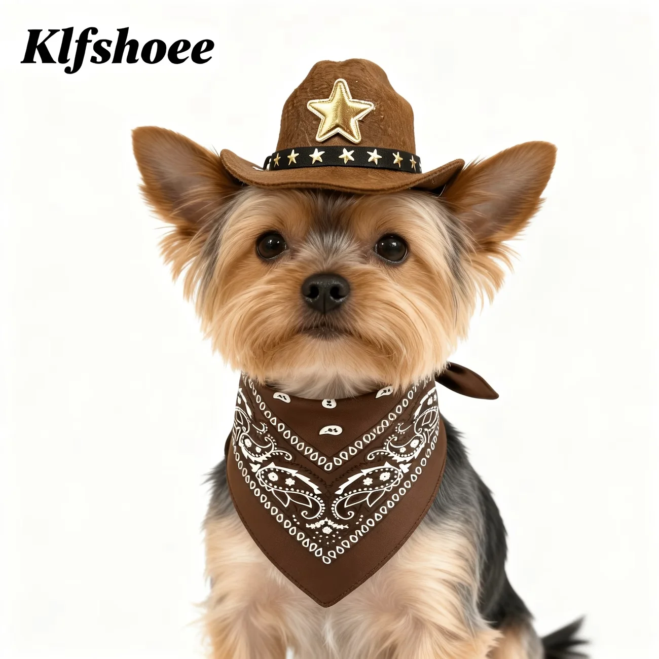 2-teiliges Western-Cowboy-Haustierkostüm-Set, maschinenwaschbar, verstellbarer Riemenhut, Retro-Braun-Bandana für kleine und mittelgroße Hunde, Welpen-Set – Detail 1