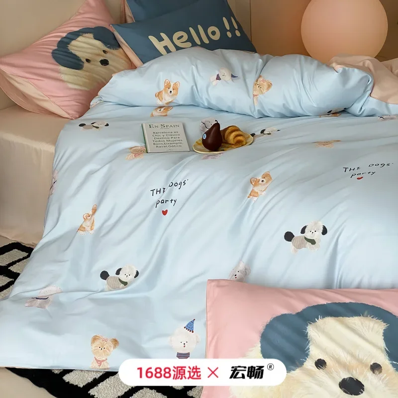 60 Count Pure Cotton Long Staple Cotton Cute Cartoon Print Oversized Bedding Set For Kids 100 Percent Cotton Duvet Cover Set