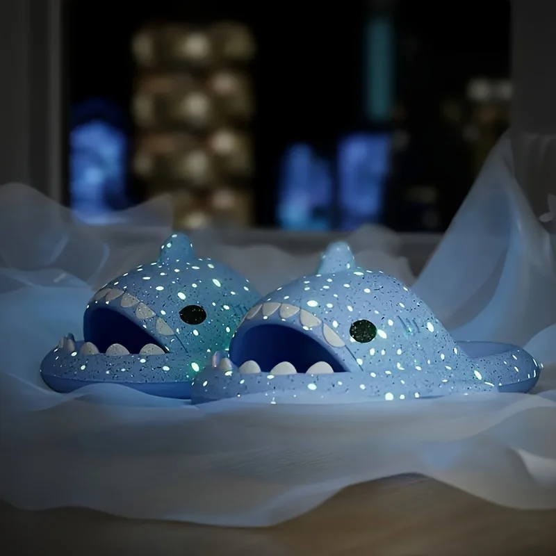 Men Unique Shark Night Glow Slippers Extremely Comfortable, Slip-Resistant, Long-Lasting Soles for Indoor Outdoor Activities
