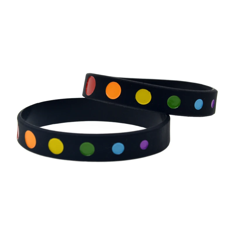 50 Pcs Pride Silicone Bracelet 1/2 Inch Wide Multicolour Dot Logo Fashion Bangle 2 Colors