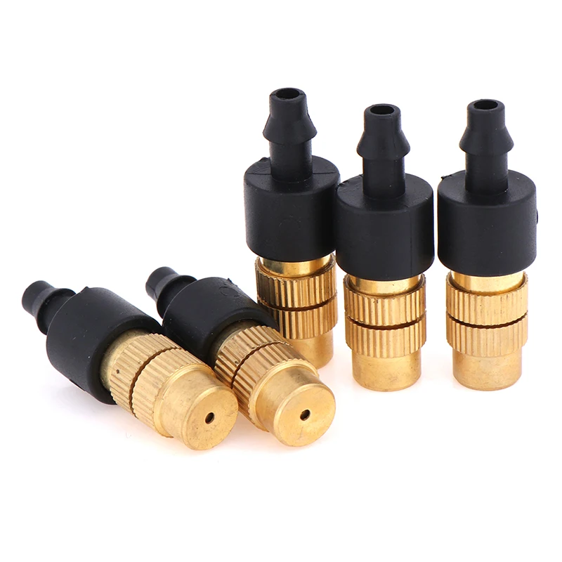 Copper Misting Cooling Bicos, pulverizadores atomizadores, 4mm, 7mm Mangueira, 5pcs