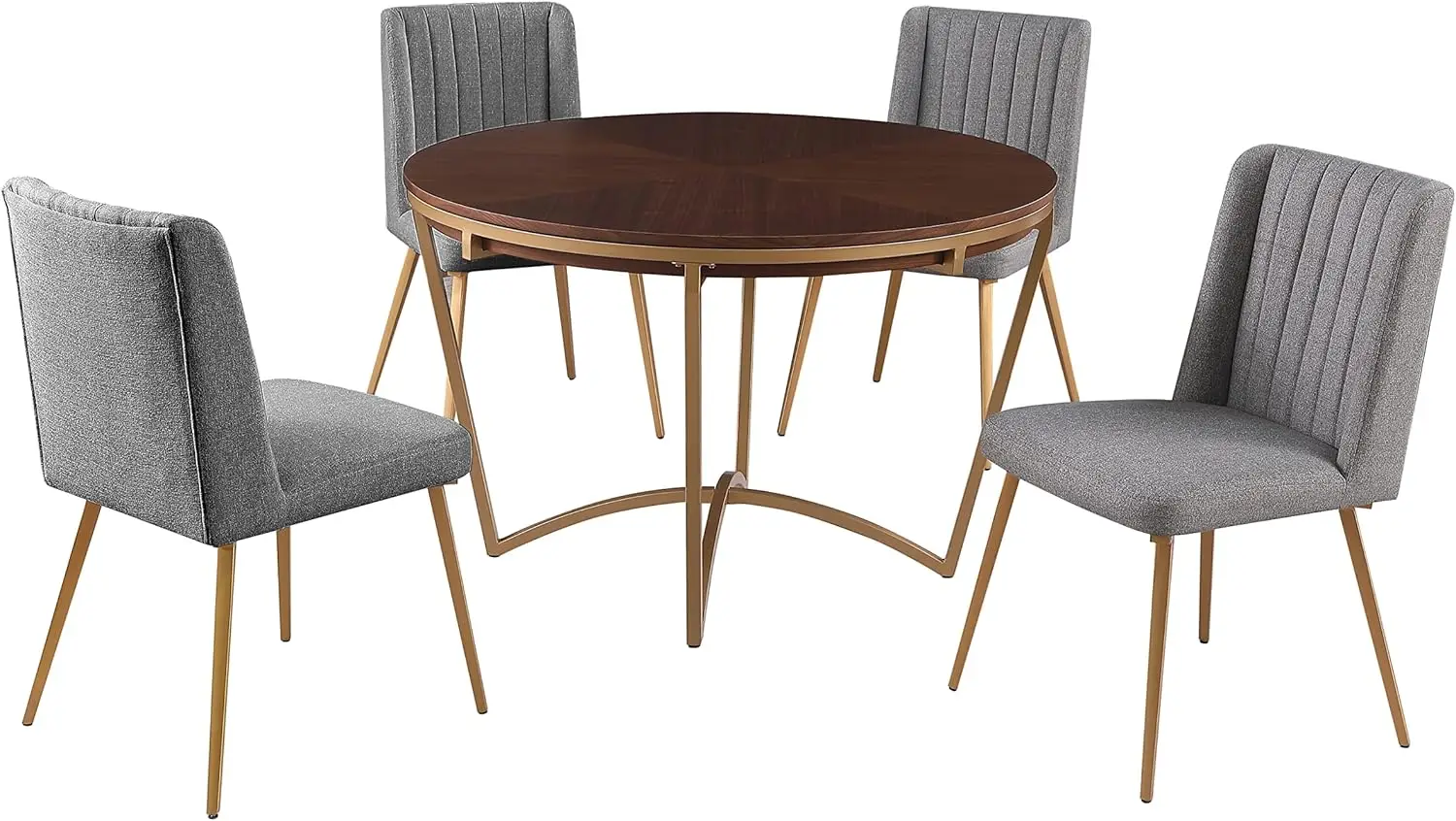 Morden Fort Dining Table Set For 4, 46"" Round Dining Table With Chenille Upholstered Chairs, Kitchen Table Chairs Set Of 4 For