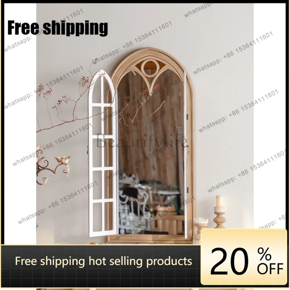 LD French Wall Hanging Entrance Living Room Vintage Art Dining Room Flower Shop False Window Decorative Mirror