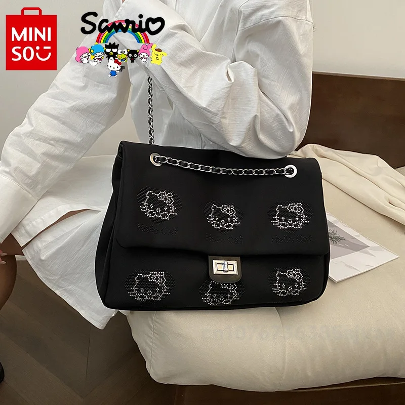 MINISO 2024 HelloKitty New Women's Shoulder Bag Fashionable High Quality Women's Handbag Black Versatile Women's Shopping Bag