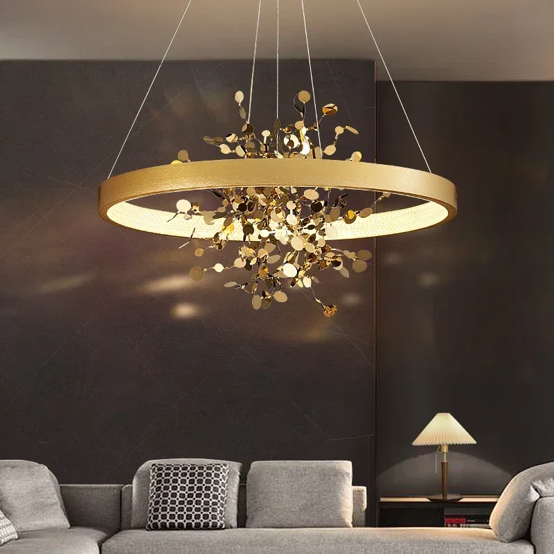 Luxury Ring Led Pendant Lights Living Room Restaurant Chandelier for Bedroom Golden Home Decoration Lighting Fixtures