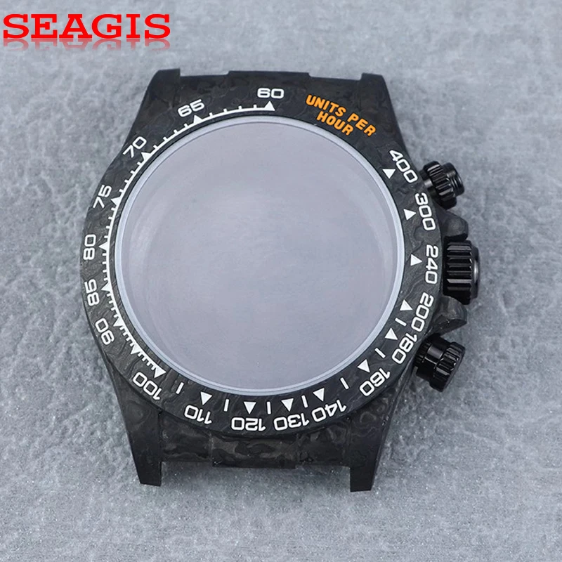 SEAGIS 4130 Movement Carbon Fiber Case 38mm Carbon Fiber Colorful Bezel Sapphire Glass Multi-functional Watch Case