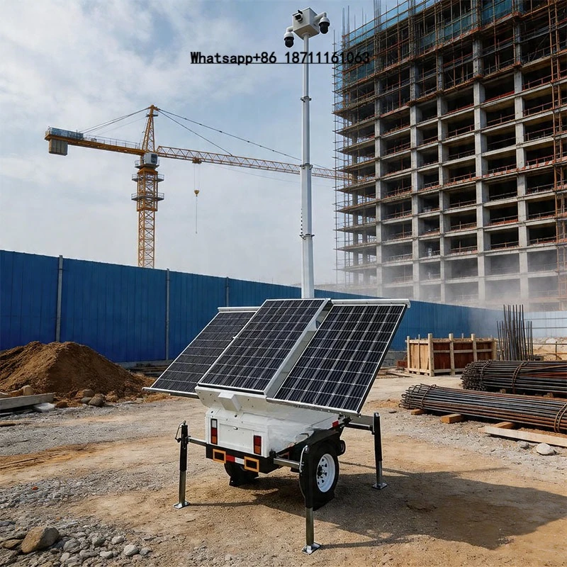 

CE Certified Off Grid Solar Monitoring Trailer Manual Telescopic Mast for Construction Site With PTZ Box