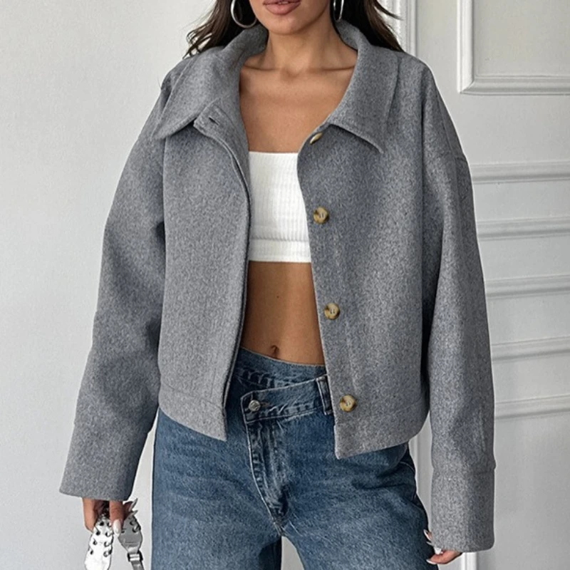 2026 ربيع جديد نمط الغلاف الجوي ومزاجه بسيط ركاب طوق سستة معطف قصير الصوف #4