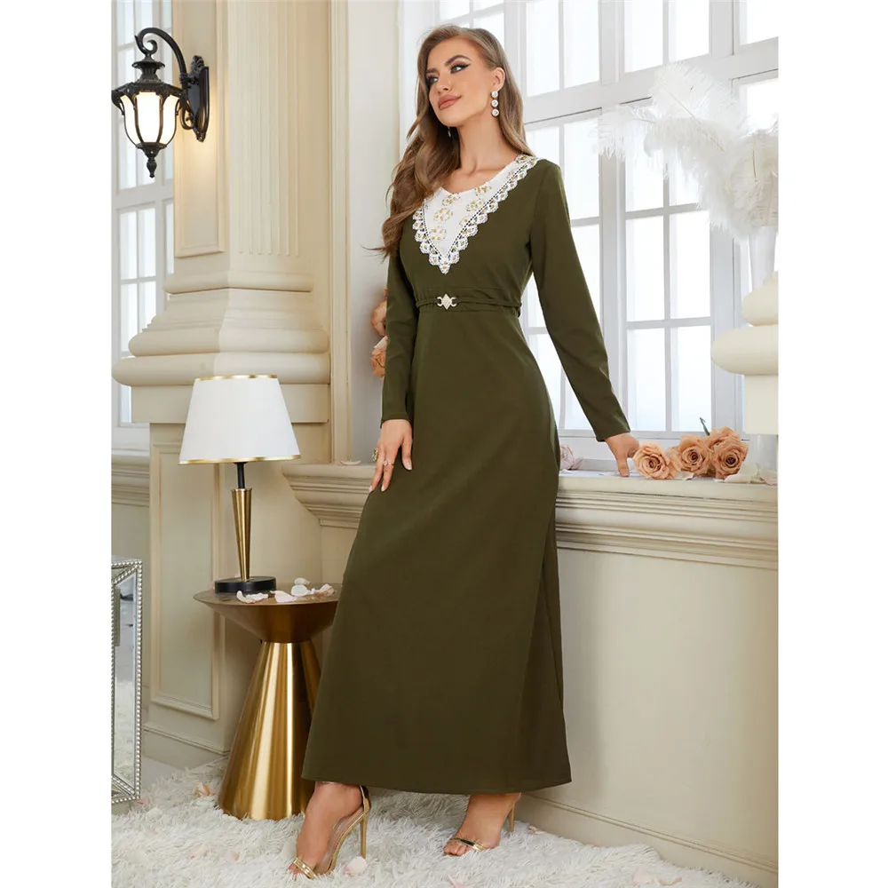 

2024 Lace Muslim Abayas Women Long Maxi Dress Dubai Turkey Arab Islamic Clothing Kaftan Femme Gown Evening Party Caftan Vestidos