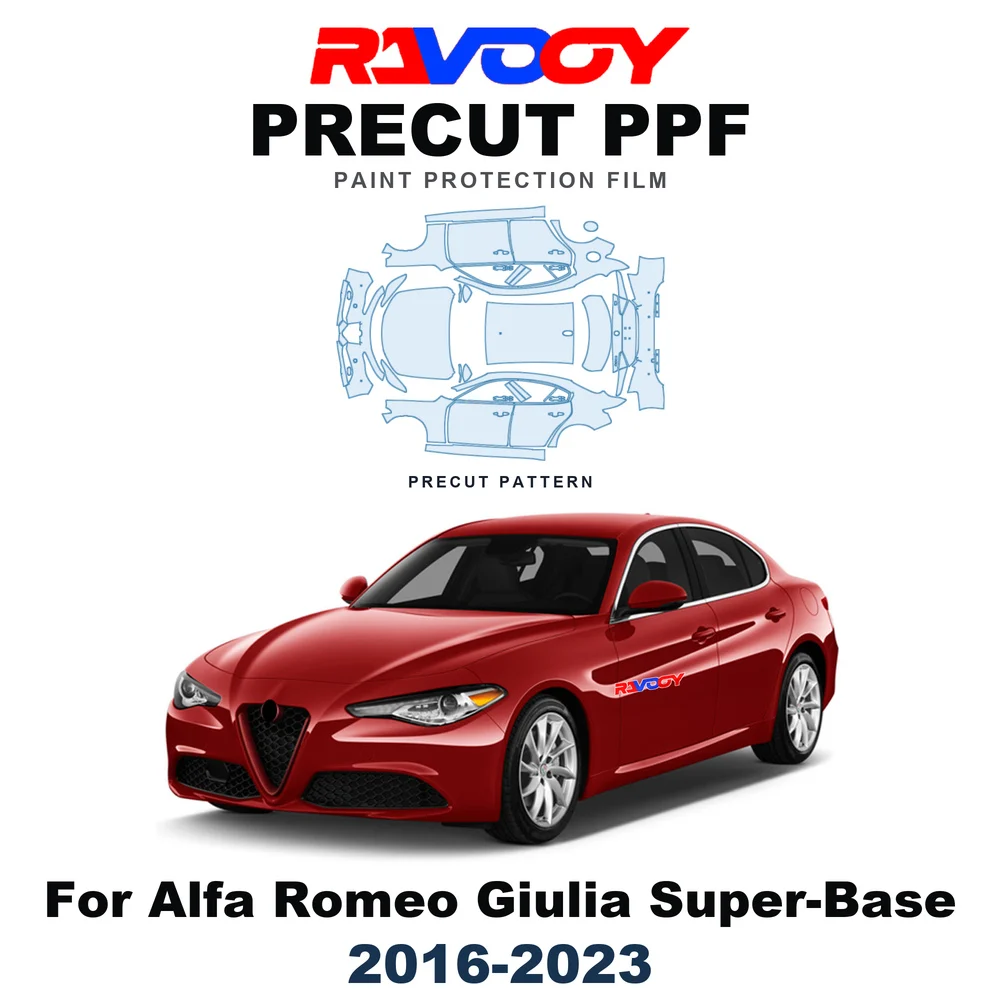 Precut PPF For Alfa Romeo Giulia Super-Base 2016-2023 8.5mil TPU Paint Protection Film Hood Bonnet Bumper Headlight Self-Healing
