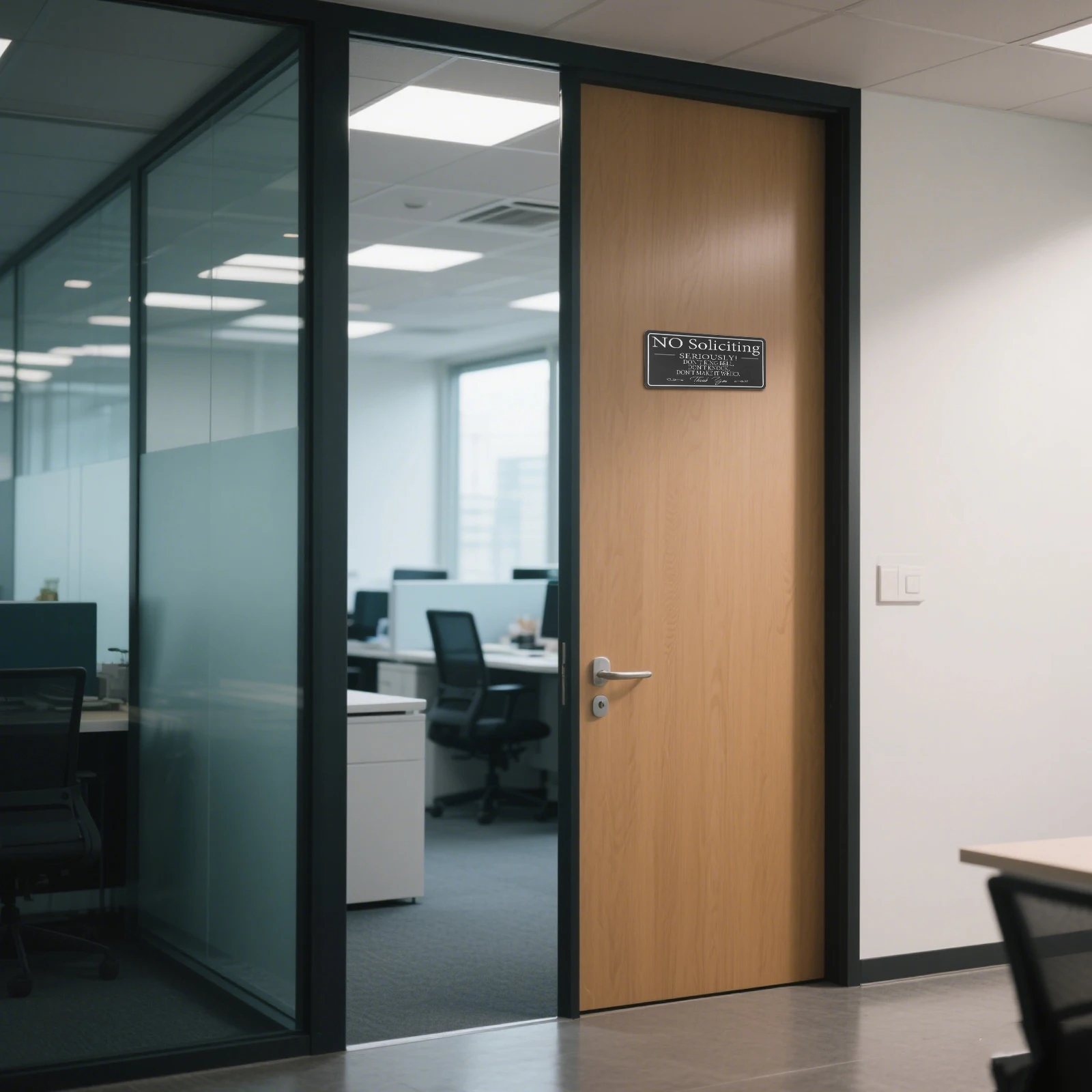 

No Soliciting Door Sticker Black Acrylic Self-Adhesive Minimalist Waterproof Office Door Plaque Signs for Office