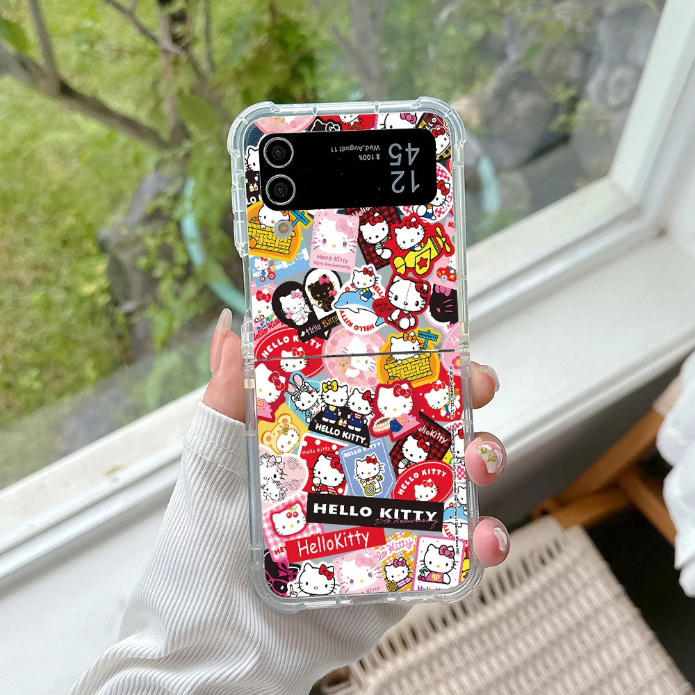 NEW Cute Fun Hello Kittys Cartoon Phone Case for Samsung Galaxy Z Flip 3 4 Z Flip 5 Z Fold 4 5G PC Soft Anti-fall Back Cover