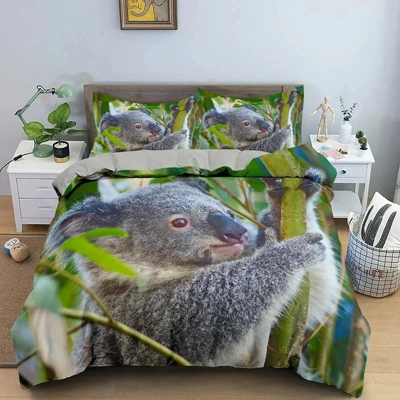 Cartoon Koala Duvet Cover King Queen Lovely Animal Bedding Set for Kids Teens Adults Wildlife Quilt Cover with Pillowcase 23PCS