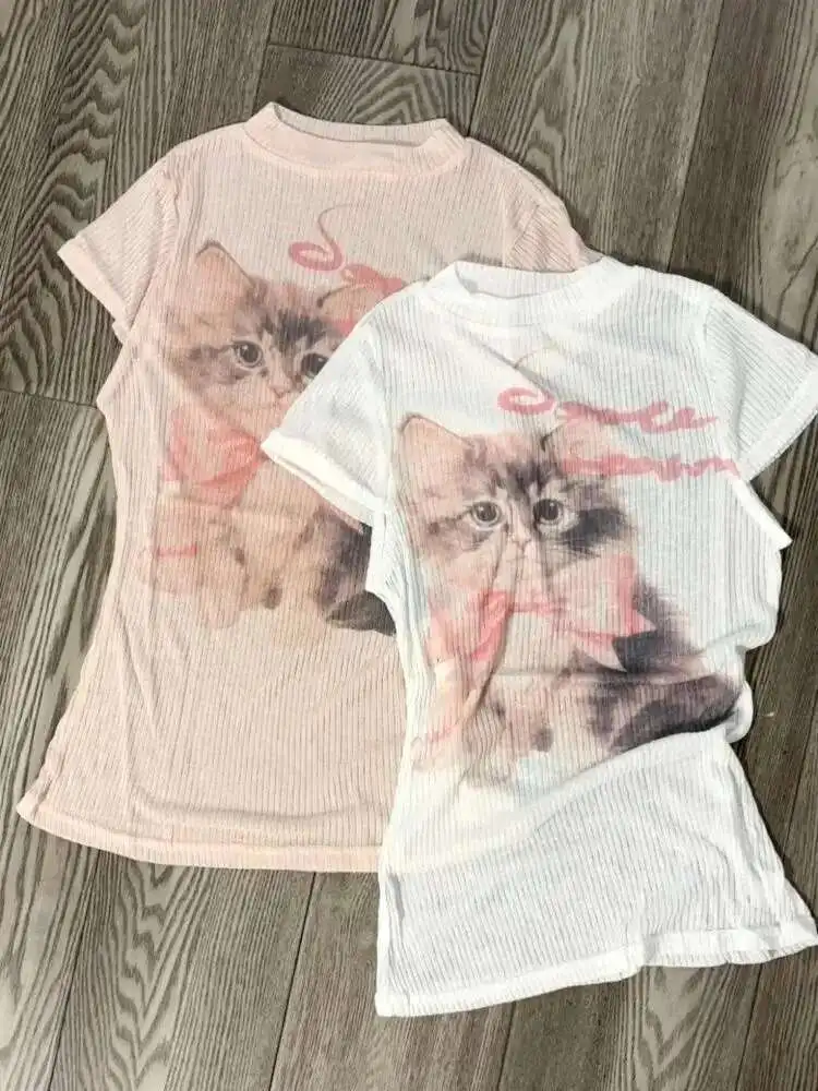 

Design Spring Printed T-Shirts Women Short Sleeve 2000S American Vintage Tees Outwear Japanese Kawaii Subculture Tops Haruku