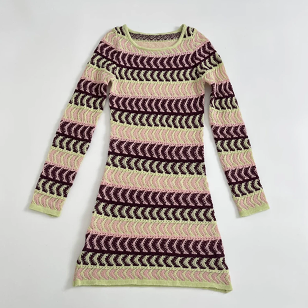 

Dave&Di French Texture Knitted Dress For Women Lazy Holiday Style Beach Dress Round Neck Dress For Women