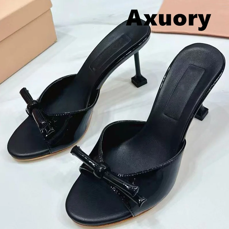 

Сандалии женские на высоких каблуках, однотонные босоножки из лаковой кожи, с круглым носком, роскошный дизайн, натуральная кожа, весна