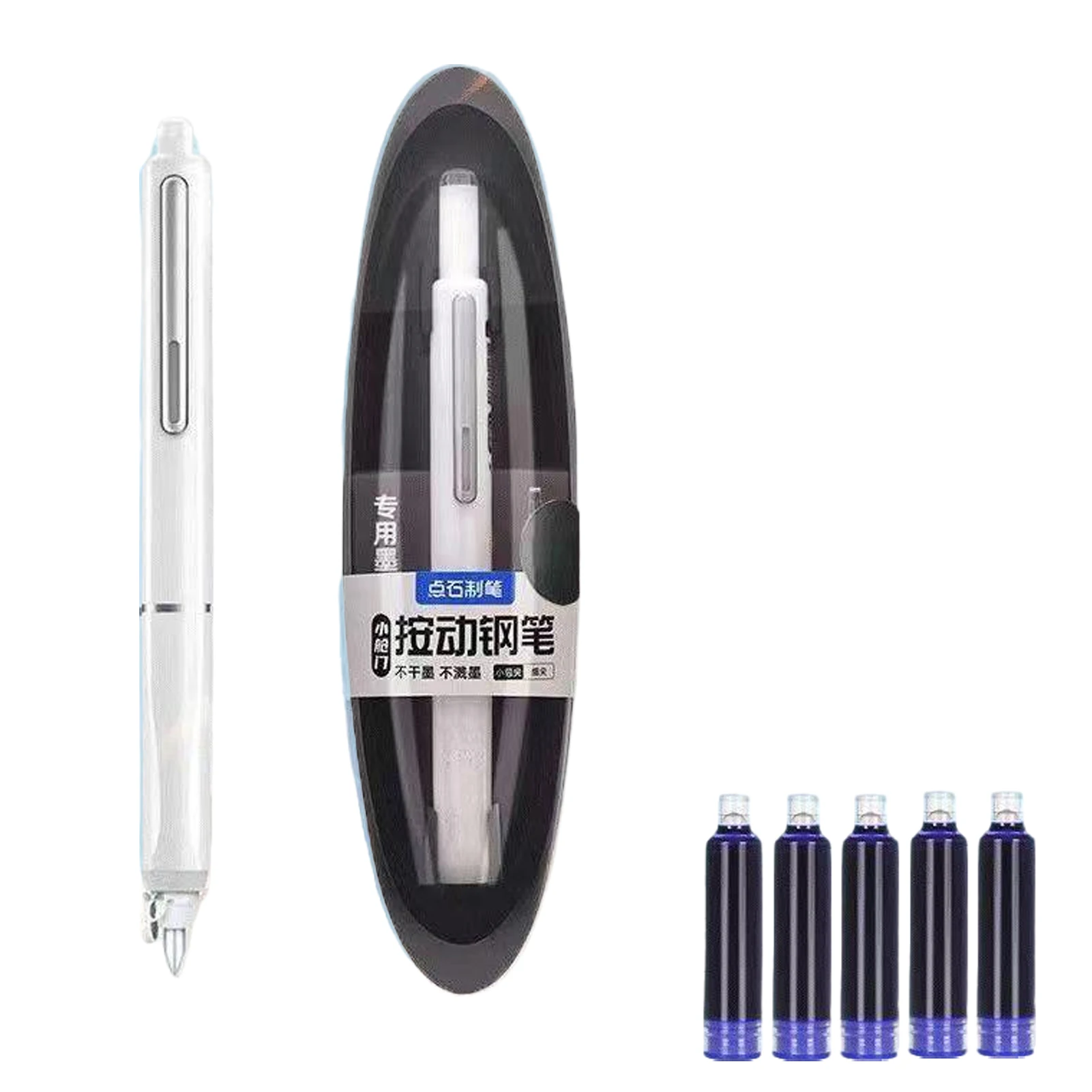 

38mm Push-Type Retractable Fountain Pen Timeless Erasable Inkless Writing Practice With 5 Refill Cartridges 0.38mm Ink Clear