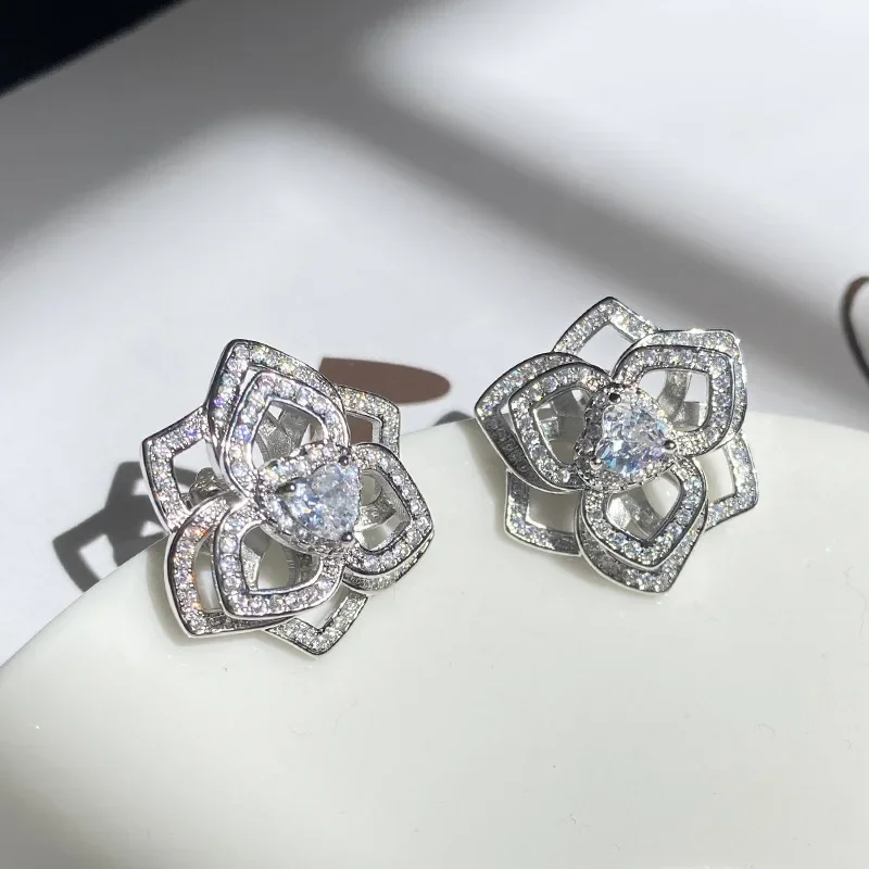 

MDL Moissanite Style Flower Earrings Set 18K Plated, Beautiful Heart Unique Camellia Zirconia Ring And Necklace