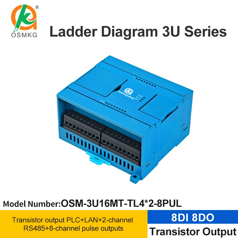 Oshangming 8 Input  8 Transistor Output PLC Analog 8 Pulse RS485 RS232 Lan PLC Controller Modbus Rtu /TCP