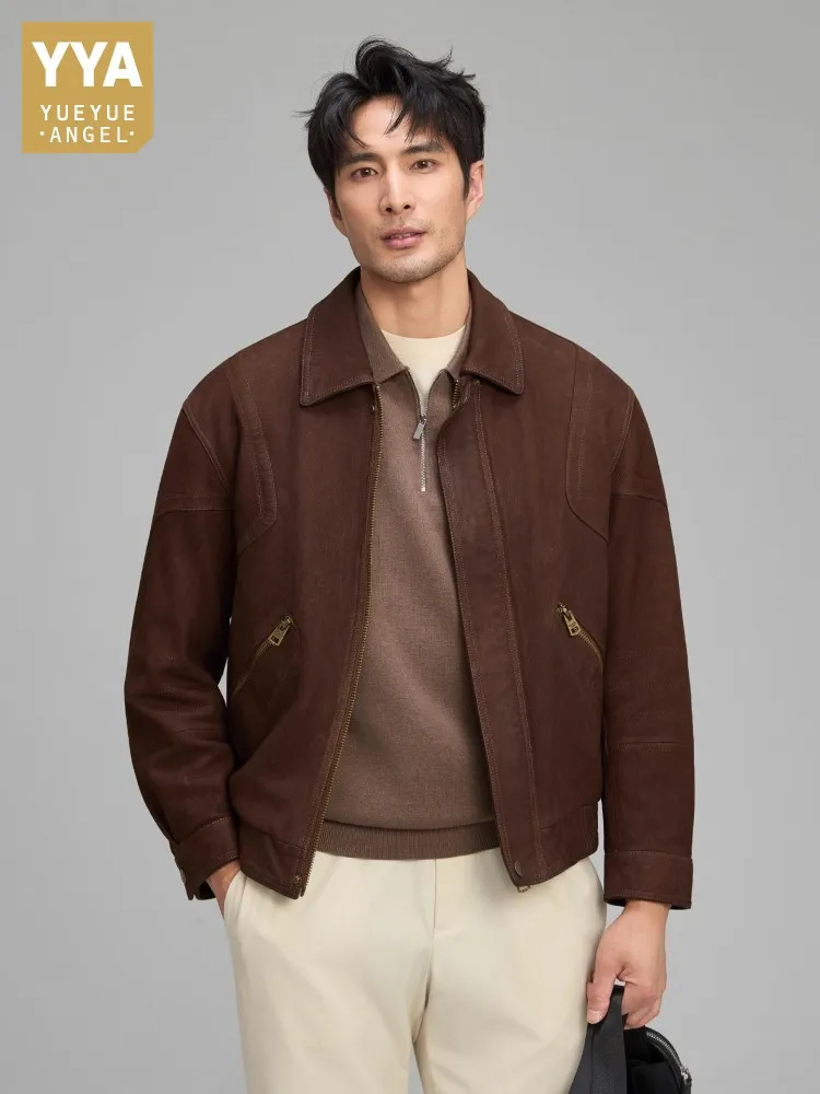 

Осенняя модная мужская приталенная деловая рабочая куртка из натуральной замши, мотобайкерское пальто из натуральной кожи, винтажная верхняя одежда, куртки 5XL