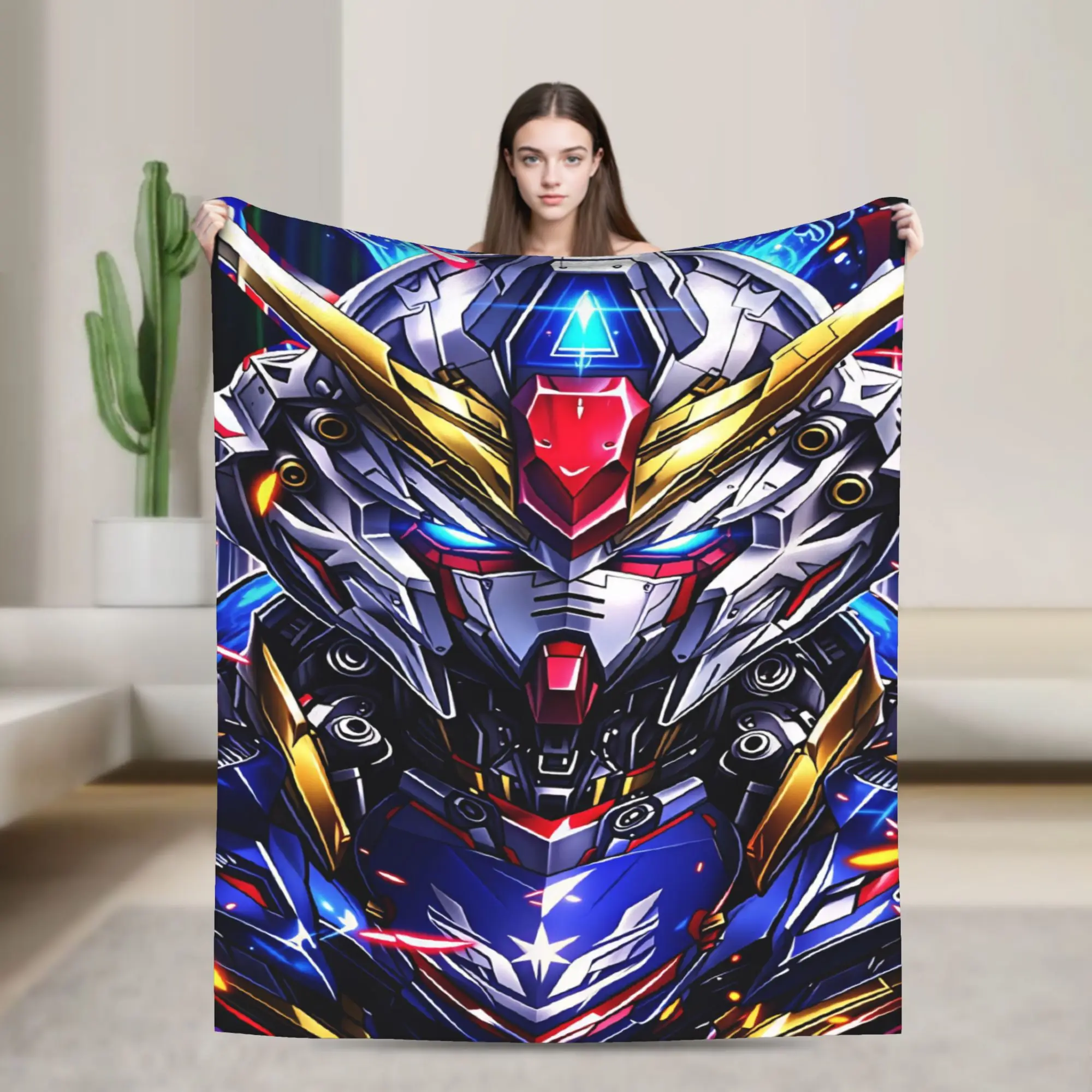 Mobile Suit Gundam Blanket  Travel Office Flannel Throw Blanket For Couch Chair Sofa Bed Warm Soft Design Quality Bedspread Gift