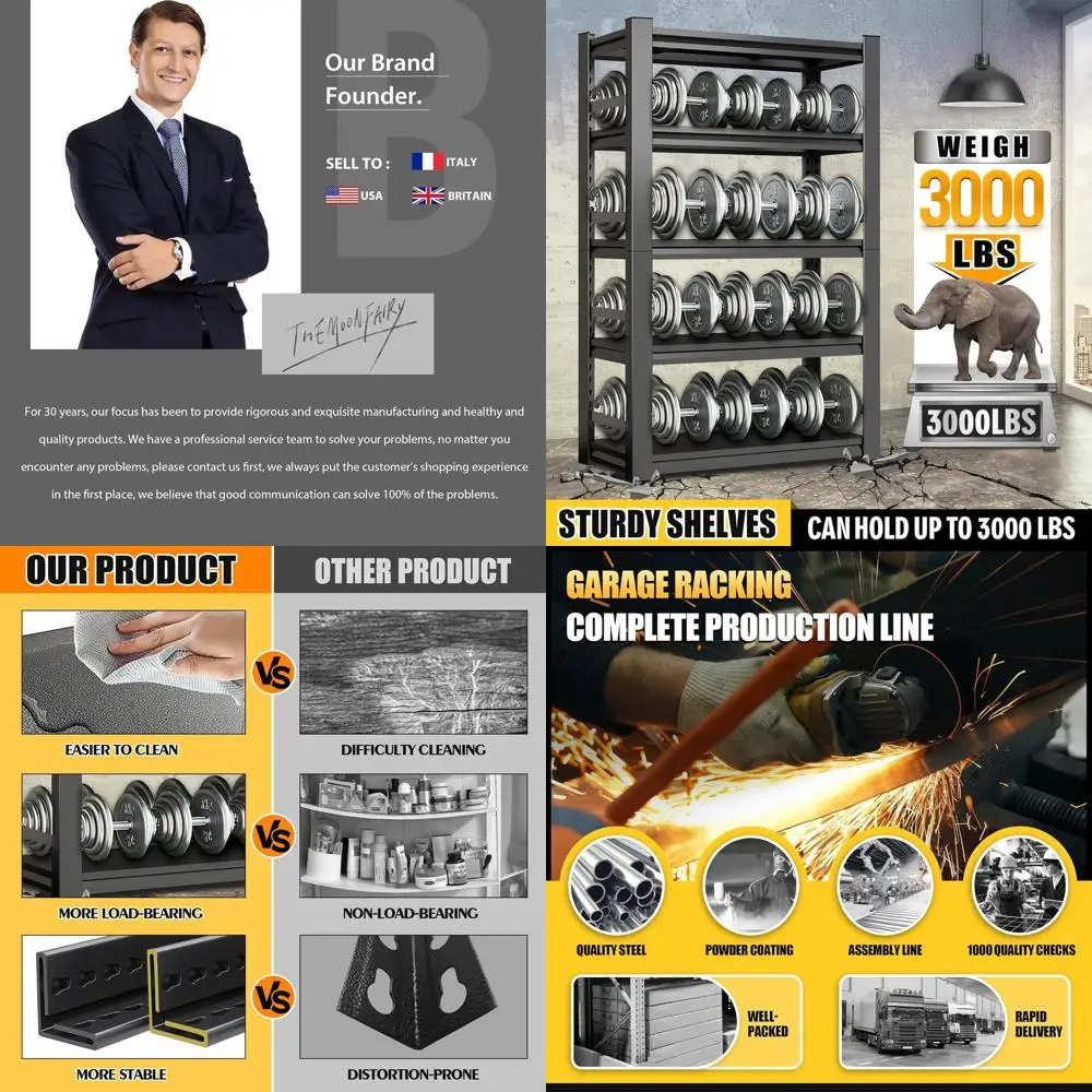 72 Zoll hoch x 48 Zoll breit Metall-Garagenregal - 5-stufig verstellbar, hochbelastbar, rostbeständiges Lagerregal für Industrie, Lager