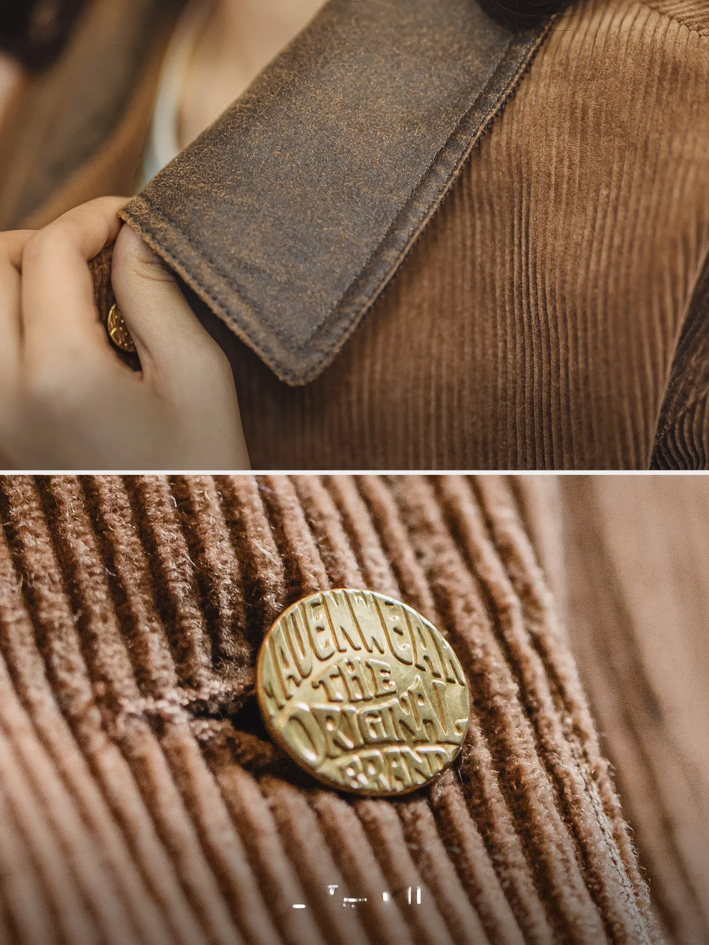 Maden Giacca da Lavoro e Caccia da Donna, Stile Retrò, in Velluto a Coste Marrone e Camoscio, con Colletto, Autunnale, Ispessita, a Maniche Lunghe e Orlo Dritto