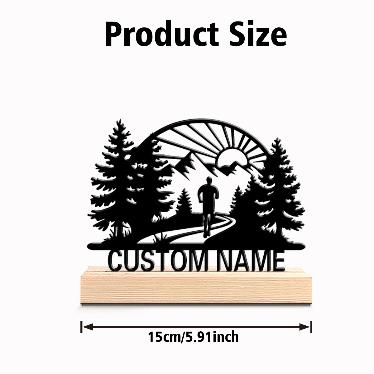 1pc Cute Personalized Custom runner Metal Statues Modern Wooden Base Decor for Office Living Room Nature-Inspired