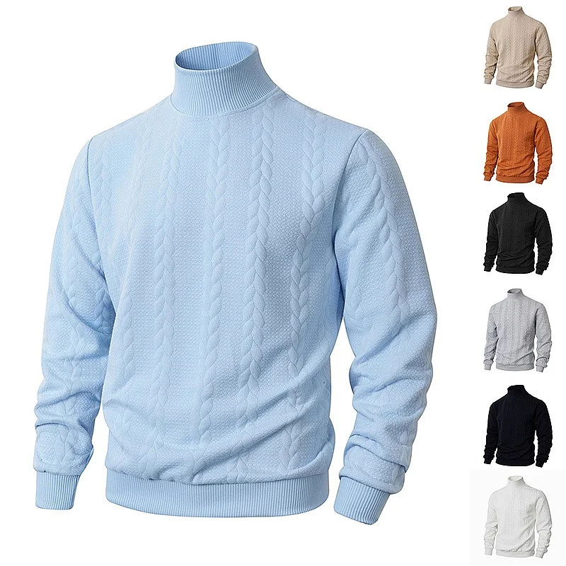 Men's Knitwear Sweater High Neck Warm Winter Spring Fashion Solid Jacquard Casual Outdoor