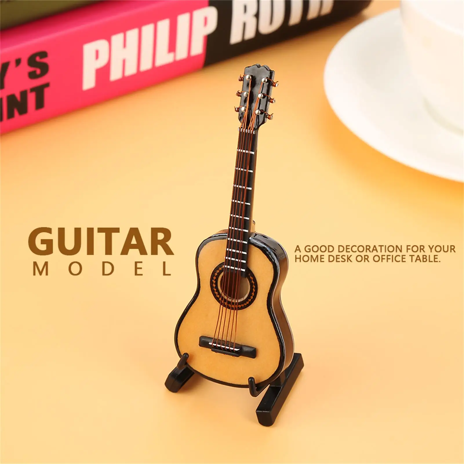 Miniature Wooden Guitar Model Display Mini Musical Ornaments Craft Home Decor Mini Guitar Display Miniature Guitar Model